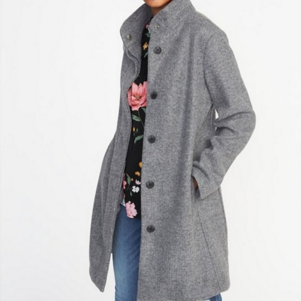 Old Navy Light Wool Look Coat Size Medium Gray Knit
